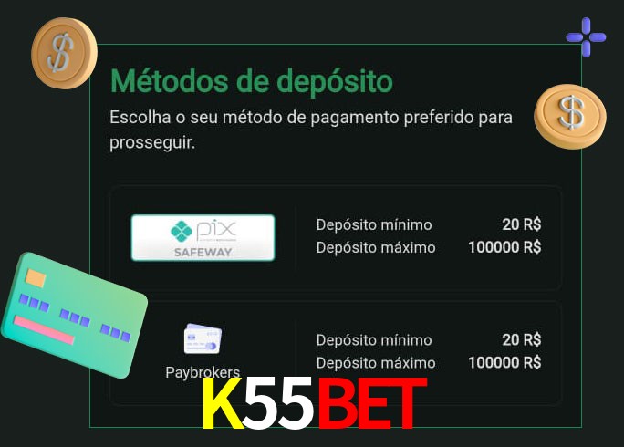 O cassino K55Bet oferece uma grande variedade de métodos de pagamento